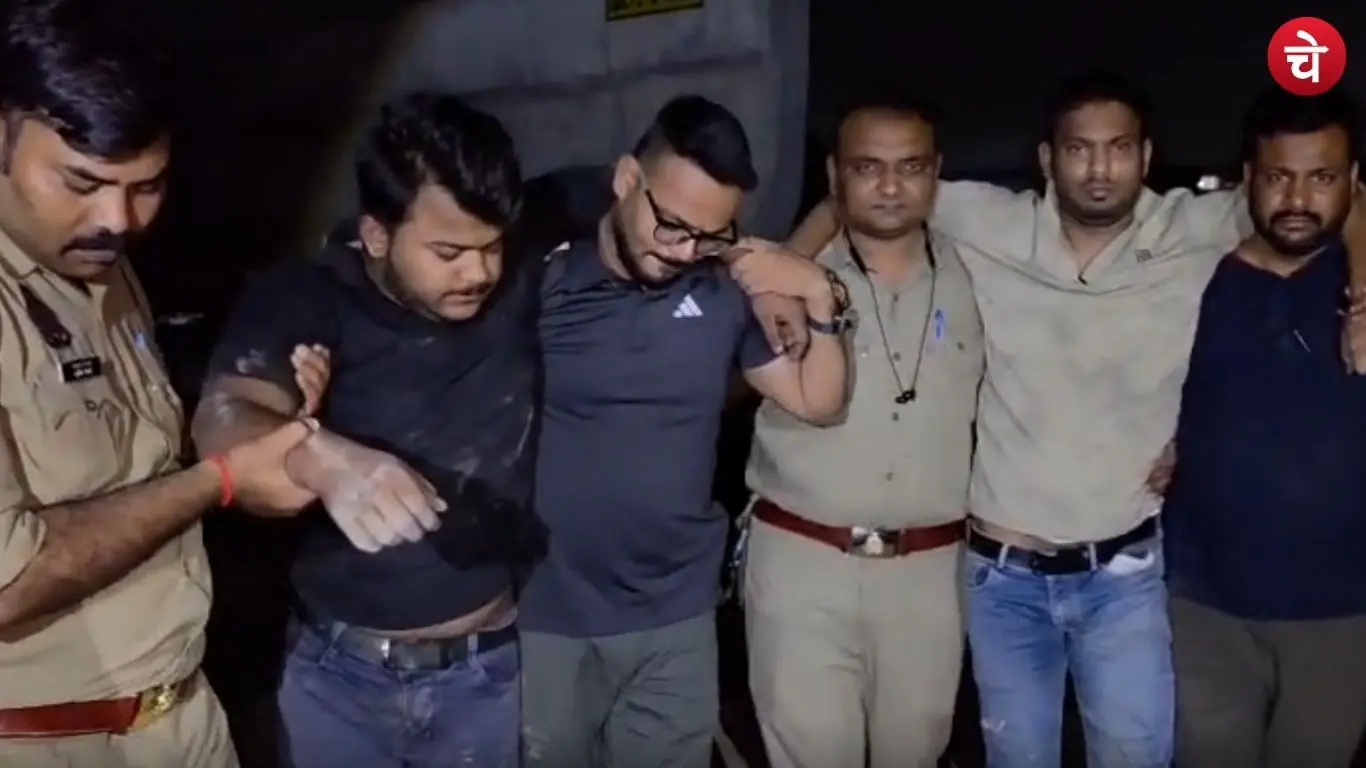 Police team taking action against the accused in a cow slaughter case in Kanpur